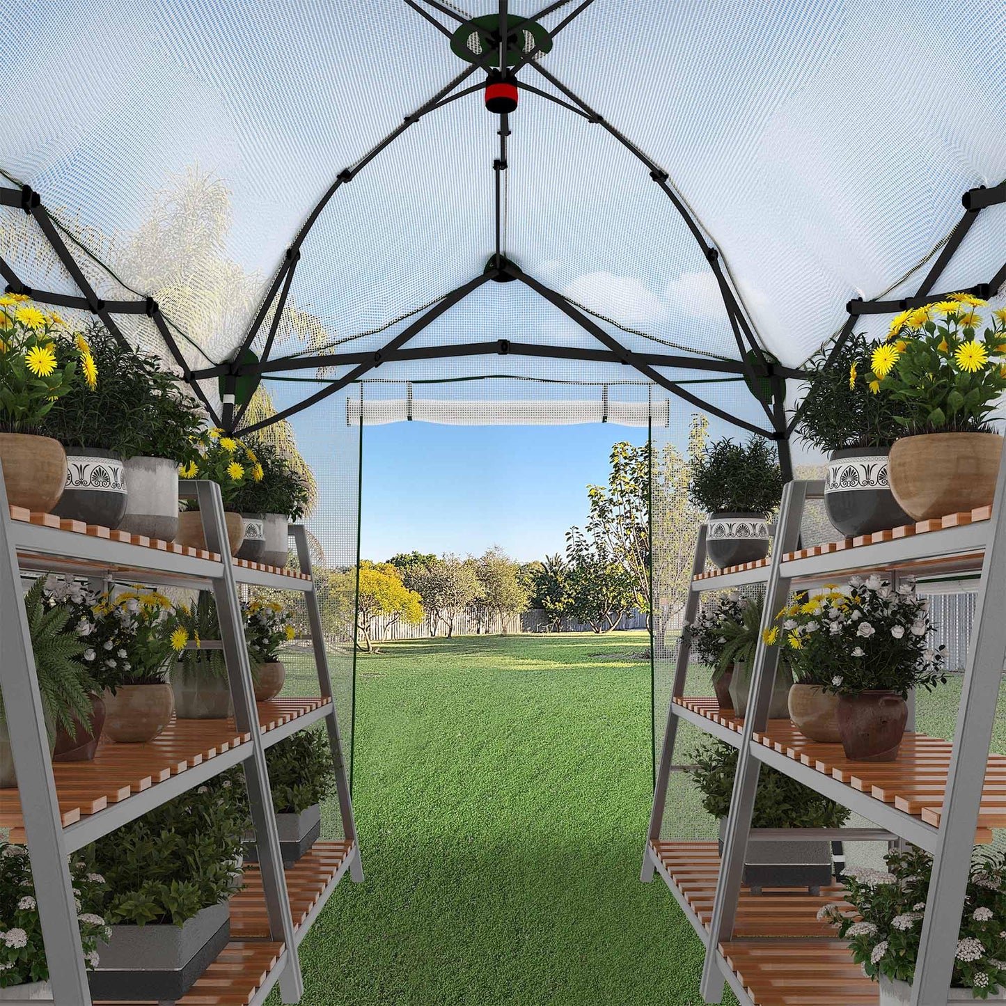 Yardsight 8.5 x 7 FT Walk-in Greenhouse, Portable Pop-up Green House 3 Adjustable Hights Heavy Duty Plant Gardening Canopy with Durable PE Cover for Indoor Outdoor (Clear and White)