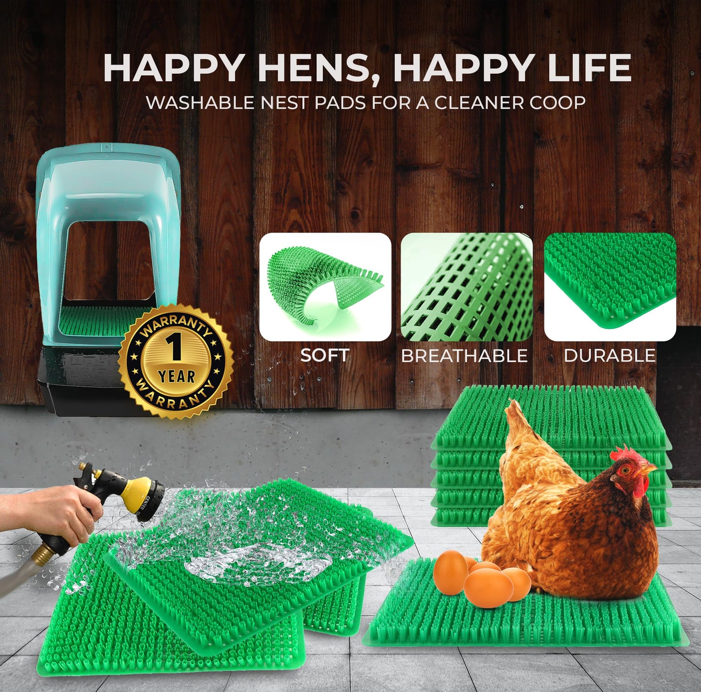 Tossca Nesting Boxes for Chicken Coop | Roll Away Hen House for Laying Eggs | Durable Plastic Chick Brooder Box with Perch & Pull Out Egg Tray for Poultry Farm | Chicken Coop Accessories (Pack of 10)