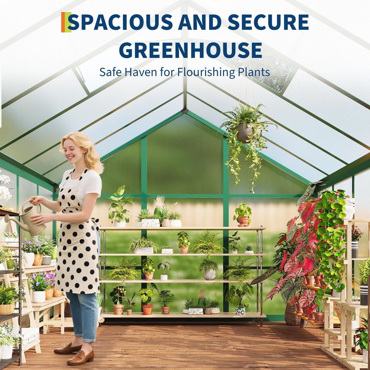 6x10 FT Greenhouse, Easy Assembly Aluminum Polycarbonate Greenhouses for Outdoors with Roof Vent and Ground Nails, Heavy Duty Aluminum Walk-in Greenhouse for Backyard, Sliding Lockable Door, Green