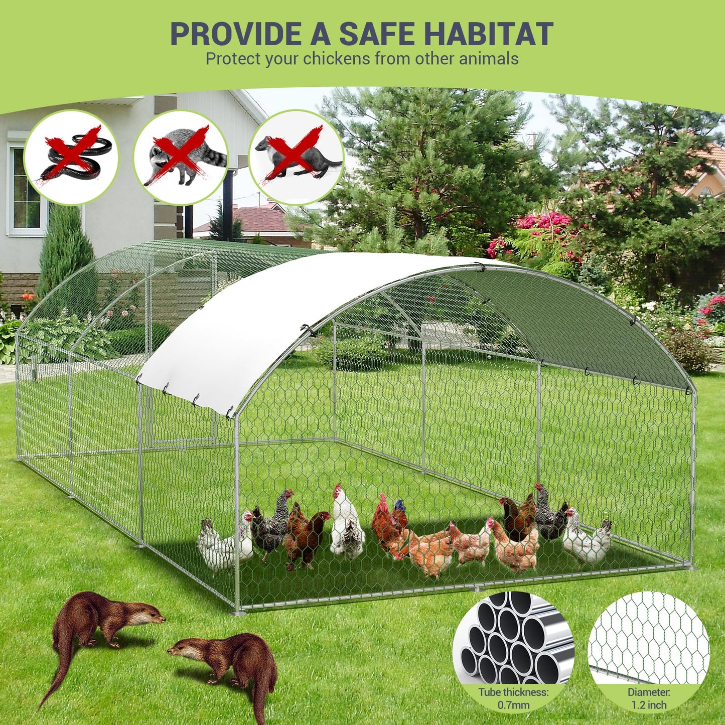 Large Chicken Coop Metal Chicken Run for 30 Chickens, Chickens Poultry Cage with Water Poof & UV Resistance Cover,Lockable Doors for Outdoor Backyard,9.8'Wx19.7'Lx6.6'H