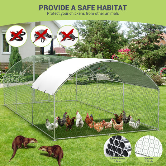 Large Chicken Coop Metal Chicken Run for 30 Chickens, Chickens Poultry Cage with Water Poof & UV Resistance Cover,Lockable Doors for Outdoor Backyard,9.8'Wx19.7'Lx6.6'H