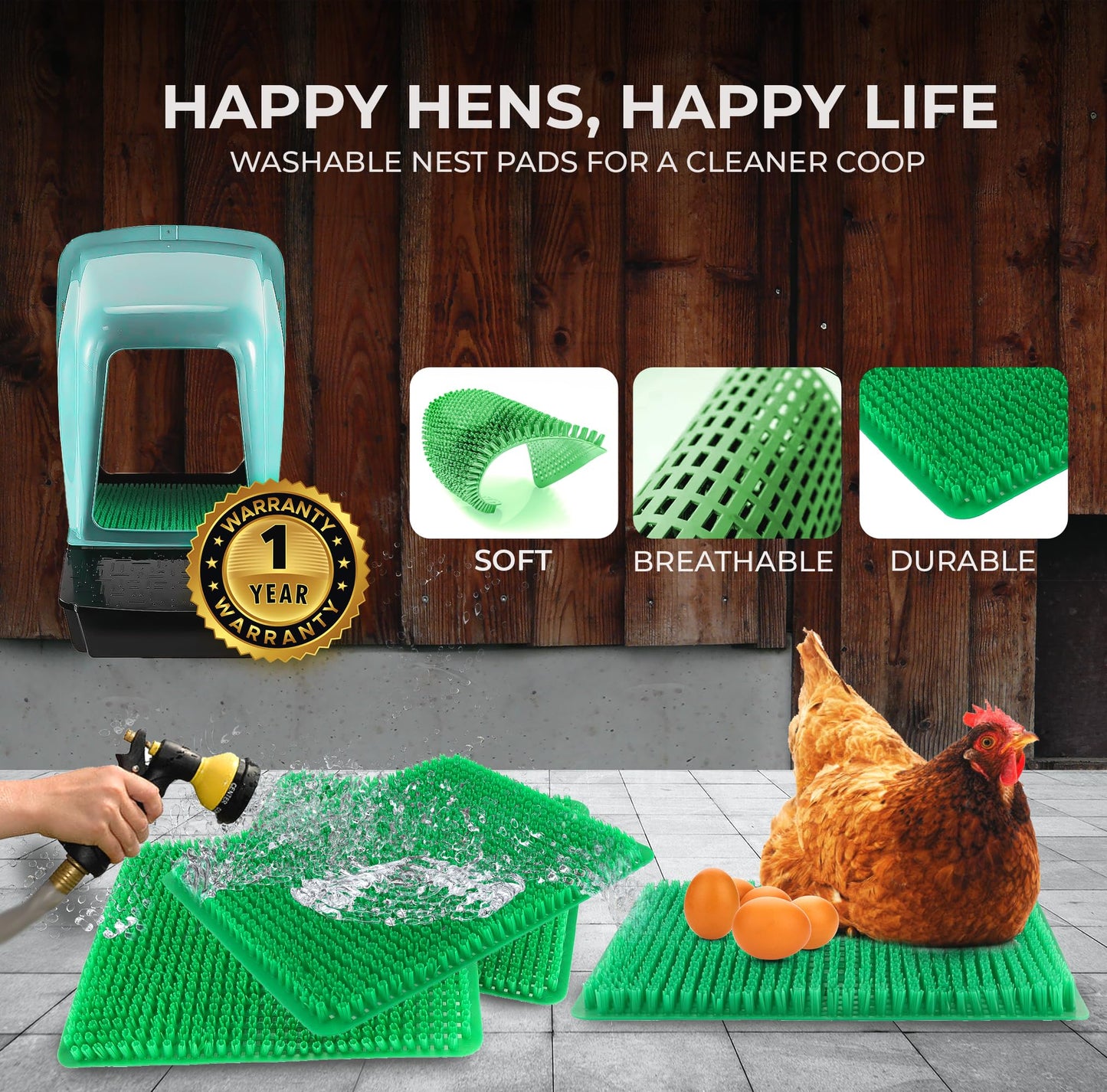TOSSCA Nesting Boxes for Chicken Coops | Roll Away Hen House for Laying Eggs | Durable Plastic Chick Brooder Box with Perch & Pull Out Egg Tray for Poultry Farm | Chicken Coop Accessories (Pack of 5)