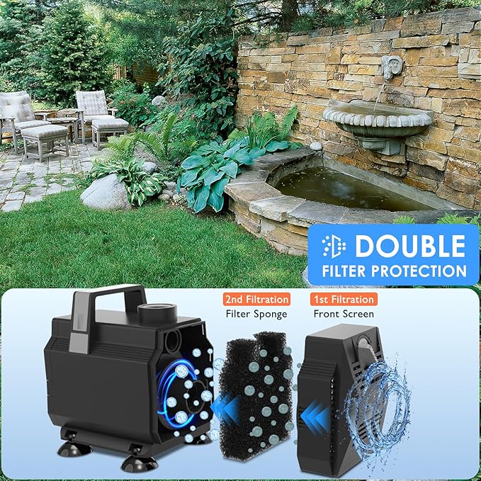 Submersible Water Pump 880GPH/45W Fountain Pumps with Flow Control, Pond Pump Submersible Outdoor with 10ft 3-Core Power cable for Hydroponics, Aquarium, Waterfall, Statuary, Water feature