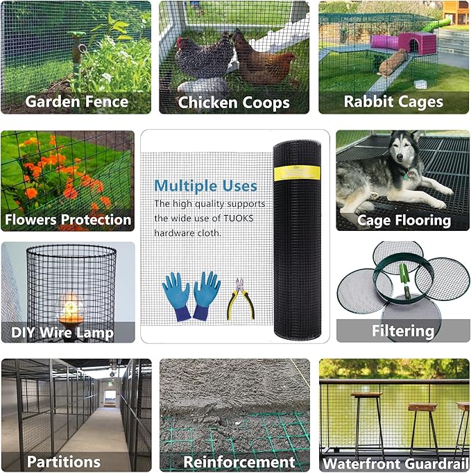 Black Hardware Cloth 1/2inch 36'' x 50' 19Gauge PVC Wire Mesh Roll Welded Wire Fence Roll Snake Fence Rabbit Cages Rodent Wire Chicken Wire Fencing Gopher Wire Cloth Black Chicken Wire