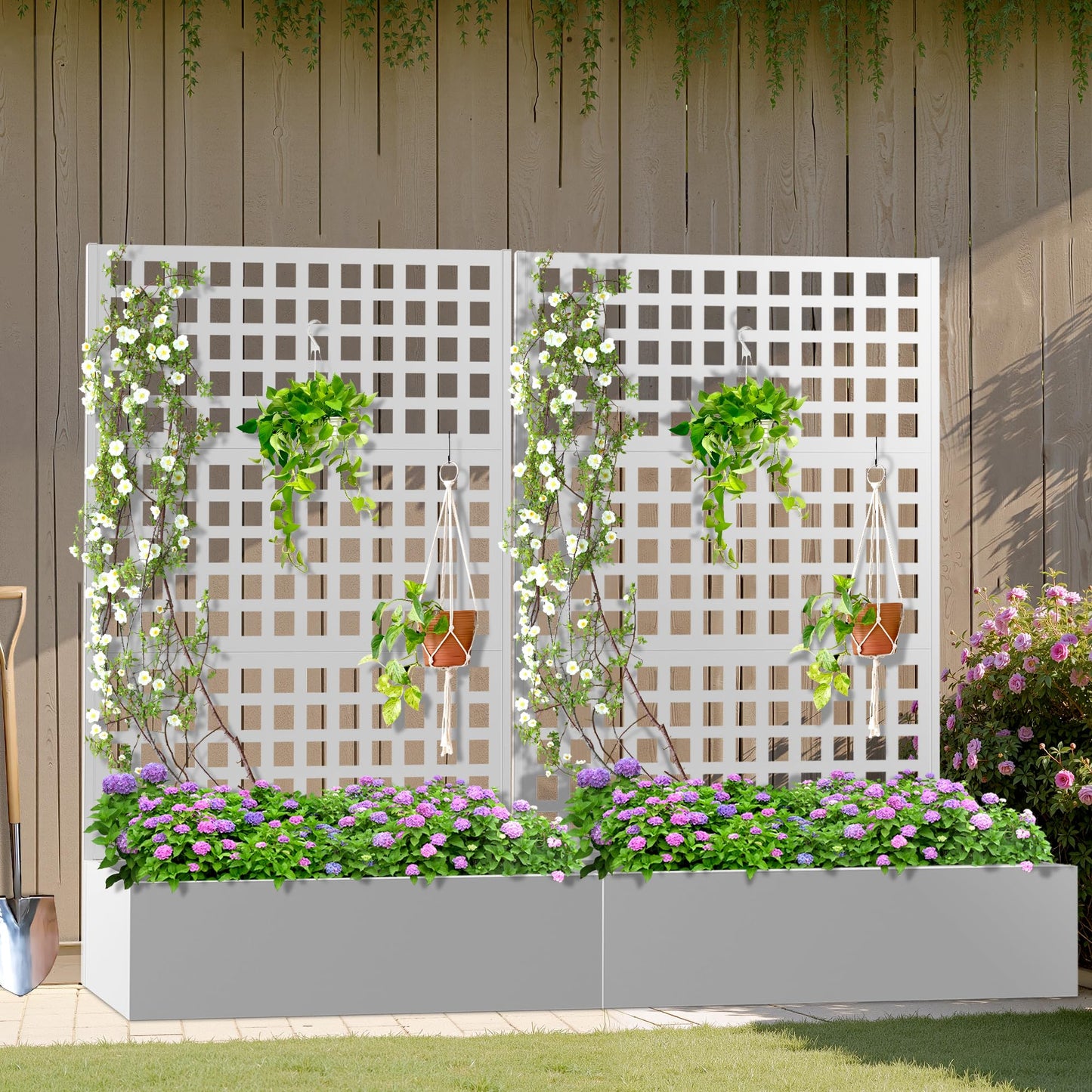 TOAOTBNBO Metal Planter Box with Trellis, Heavy-Duty Raised Garden Bed for Climbing Plants, Drainage Hole, Outdoor Planter Box with Privacy Screen，47''L×16''W×71''H