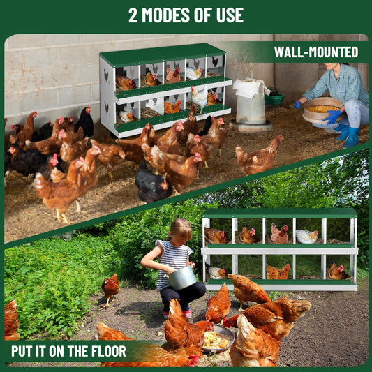 10-Compartment Chicken Nesting Box, Chicken Nesting Boxes for Laying Eggs, Heavy Duty Metal Design for Hens/Ducks, Anti-Peck Rustproof Nest Box, Green