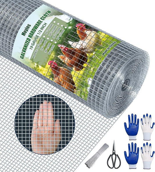 Hardware Cloth 1/2 Inch 24 in x 100 ft 19 Gauge, Hot Dip Galvanized Wire Mesh Rolls Welded Chicken Wire Fencing for Chicken Coop Barrier, Poultry Netting Cage Wire Fence(1/2 inch 24''× 100')