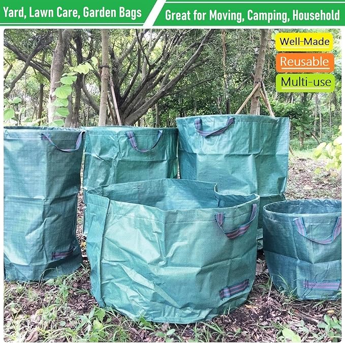 Professional 2-Pack 137 Gallon Lawn Garden Bags Large (D34,H34 inch) Yard Waste Bags w/Gardening Gloves for Big Leaf Bag,Yard Debris,Waste Container,Lawn Trash,Grass Clippings Bag,Weed Bags 4 Handles