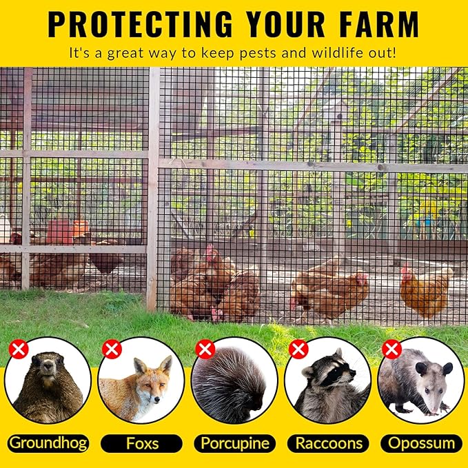 Hardware Cloth PVC Coated Wire Mesh 24'' x 25' 1/2inch Mesh Black Vinyl Coated Fence Chicken Wire Fencing 19 Gauge Chain Link Fence for Chicken Coop, Animal Control,Gutter Guard, and Home Improvement