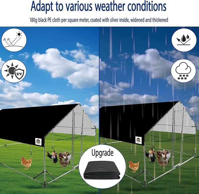 Chicken Coop Large Metal Chicken Run, Upgraded Anti-UV 180g/㎡ PE Cloth & 1.1mm Thickened PVC-Coated Hexagonal Chicken Wire Mesh & More Galvanized Steel Standpipes, Walk-in Chicken coop, 6.6×9.8×6.4FT