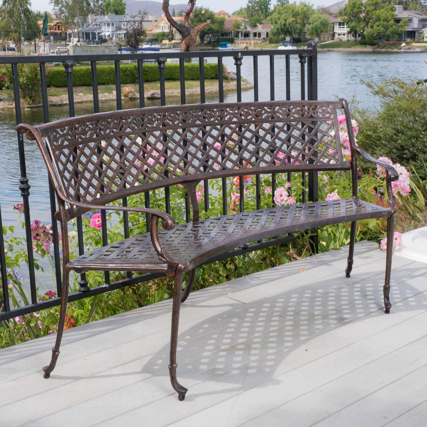 Christopher Knight Home Sebastian Outdoor Antique Cast Aluminum Sector Bench, Shiny Copper