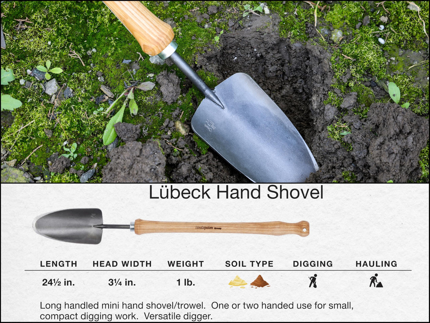 IDEALSPATEN Small Garden Tool Set Collection - 4 Piece Set - Panzer Field Shovel, Heidelberg Hand Mattock, Hanover Hand Rake, Lübeck Hand Shovel