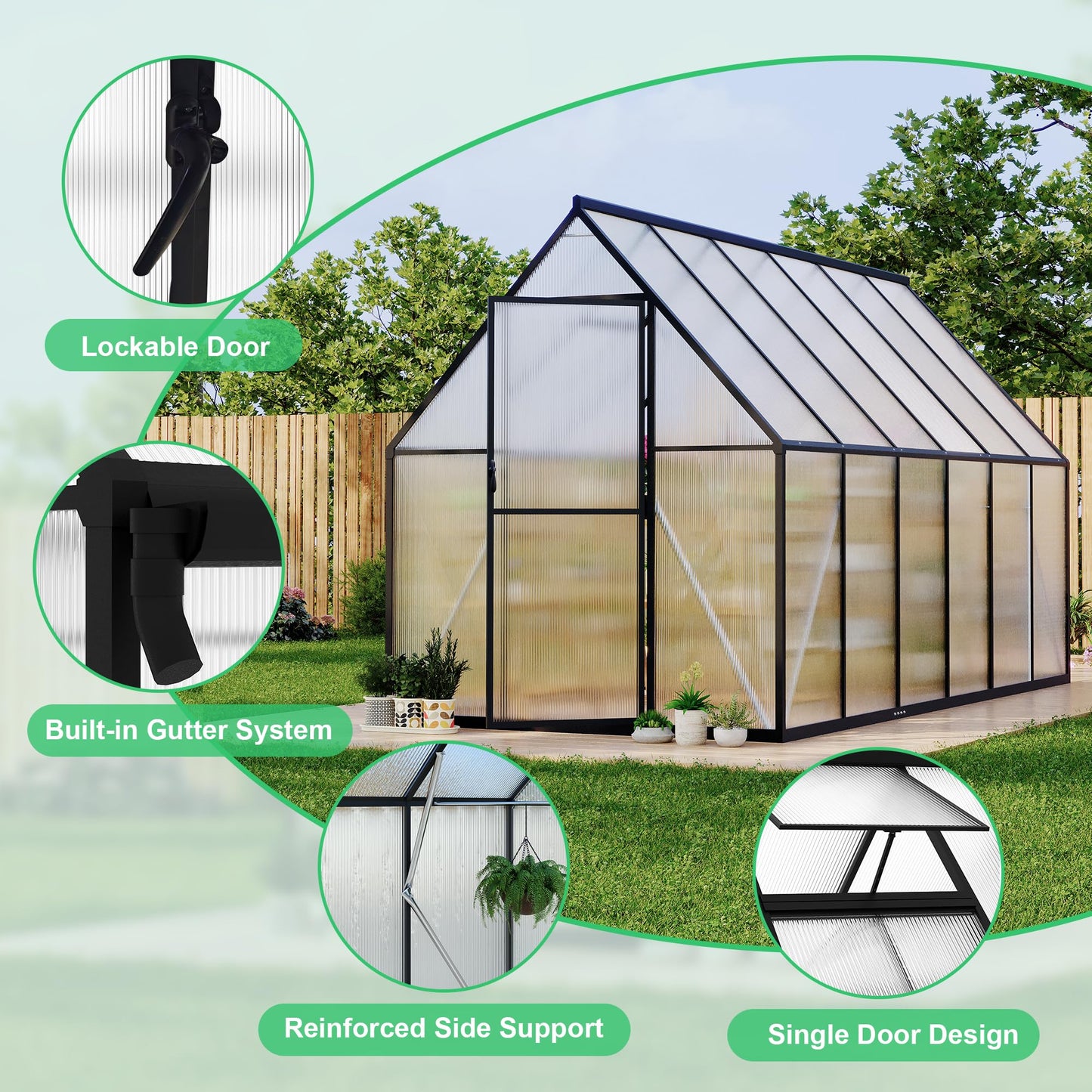 6'x11' Aluminum-Framed Polycarbonate Greenhouse, Heavy Duty Polycarbonate Greenhouse with Quick Setup Structure and Roof Vent, Large Enhanced Aluminum Green House Kit for Outdoors