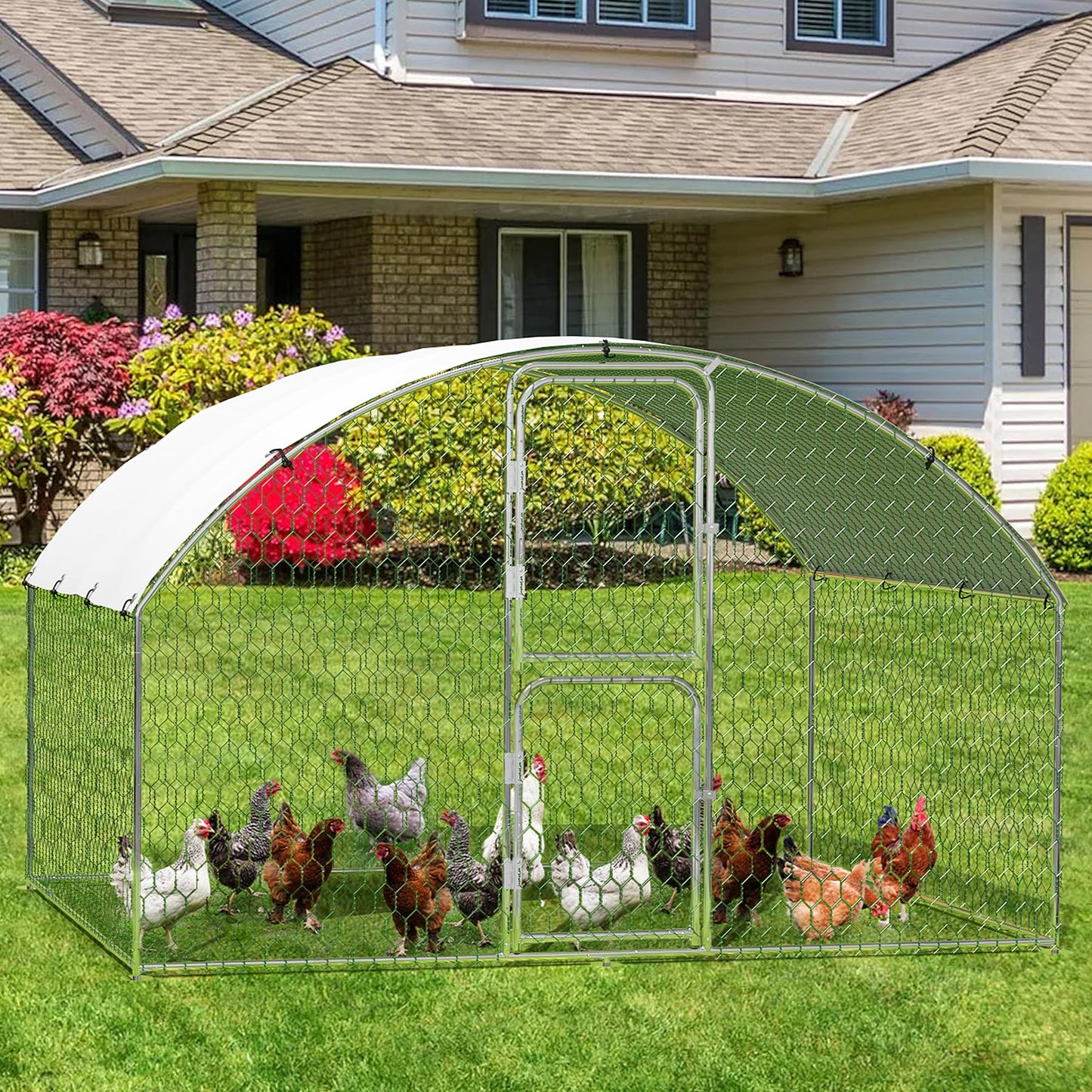 Large Metal Chicken Coop, Walk-in Chiken Coop, Outdoor Poultry Cage Hen House, Chicken Pen for Outdoor Backyard Farms, Homesteading Use 9.8x6.5x6.6in