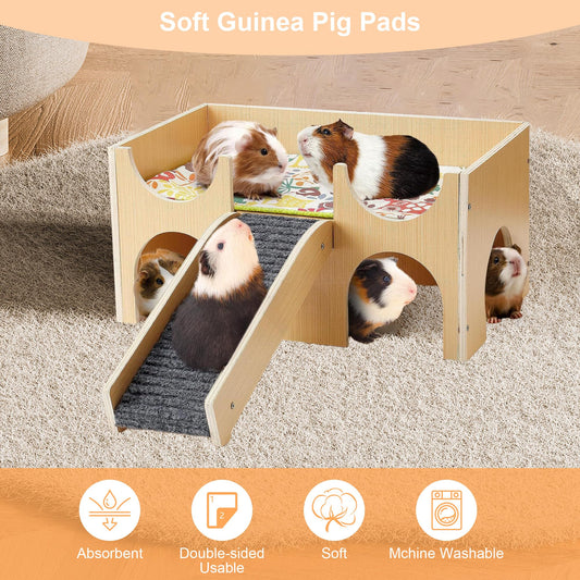 Guinea Pig Castle Hideout, Wooden Small Animal House with Stairs, Habitat Hut for Hamsters, Chinchillas, Bunny (Small)
