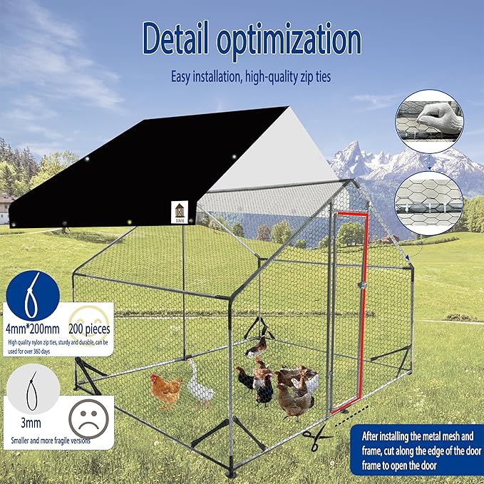 Chicken Coop Large Metal Chicken Run, Upgraded Anti-UV 180g/㎡ PE Cloth & 1.1mm Thickened PVC-Coated Hexagonal Chicken Wire Mesh & More Galvanized Steel Standpipes, Walk-in Chicken coop, 6.6×9.8×6.4FT