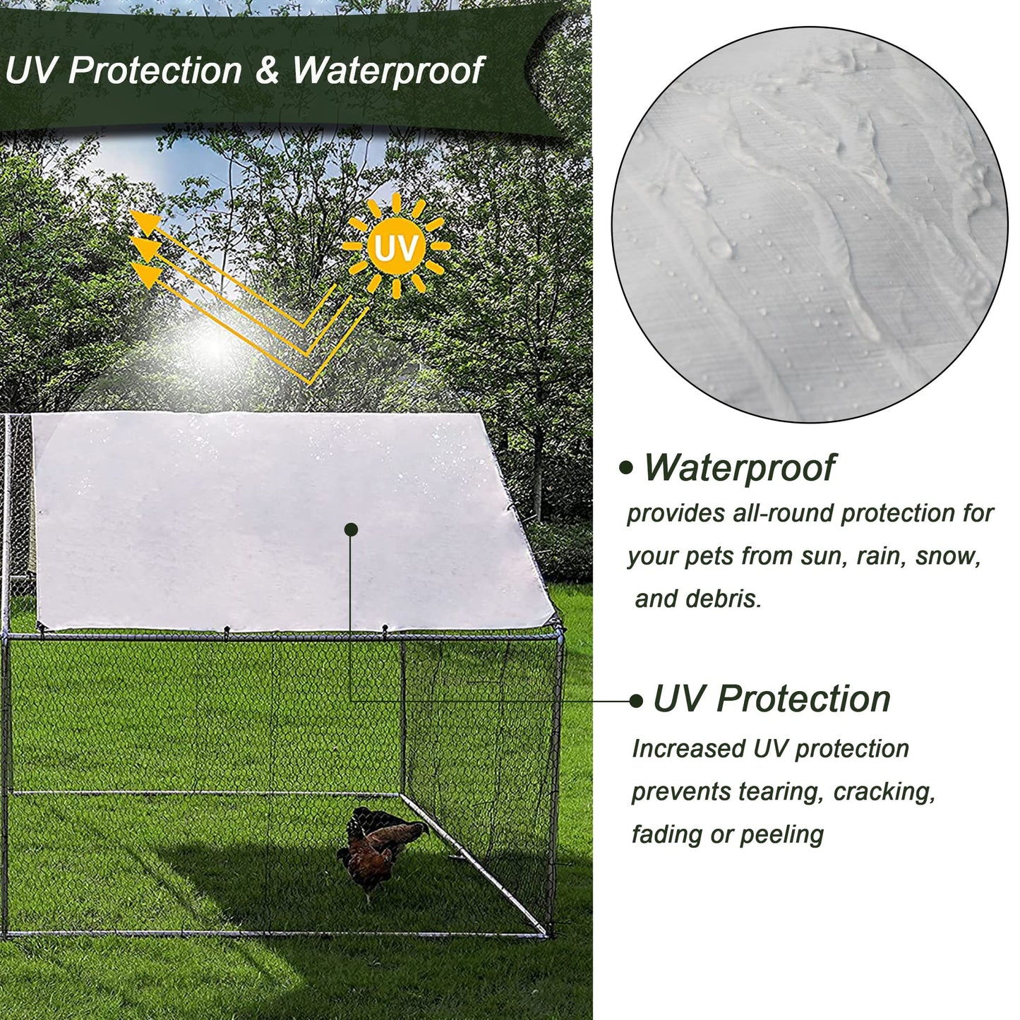 Acosure Large Metal Chicken Coop Plastic-Dipped Hexagonal Galvanized Wire Net Cage,W/Removable Waterproof & Anti-Ultraviolet PE Cover,Duck Rabbit Sheep Outdoor House(10' L x 20' W x 6.56' H)