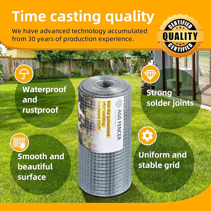 16inch x 50ft Hardware Cloth 1/2 inch Chicken Wire Fencing 19Ga, Hot Dipped Galvanized After Welding Garden Plant Supports Welded Metal Chicken Wire Fence, Poultry Animal Netting Cage Screen