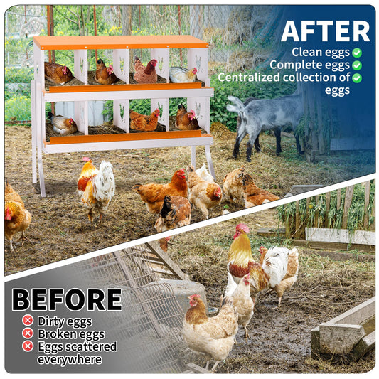 Chicken Nesting Box with Removable Tray,8 Compartment Nesting Boxes for Chickens,Easy to Clean and Install,Durable Chicken Laying Boxes for Chicken Coop,Protects Eggs-with Bracket Legs (Orange)