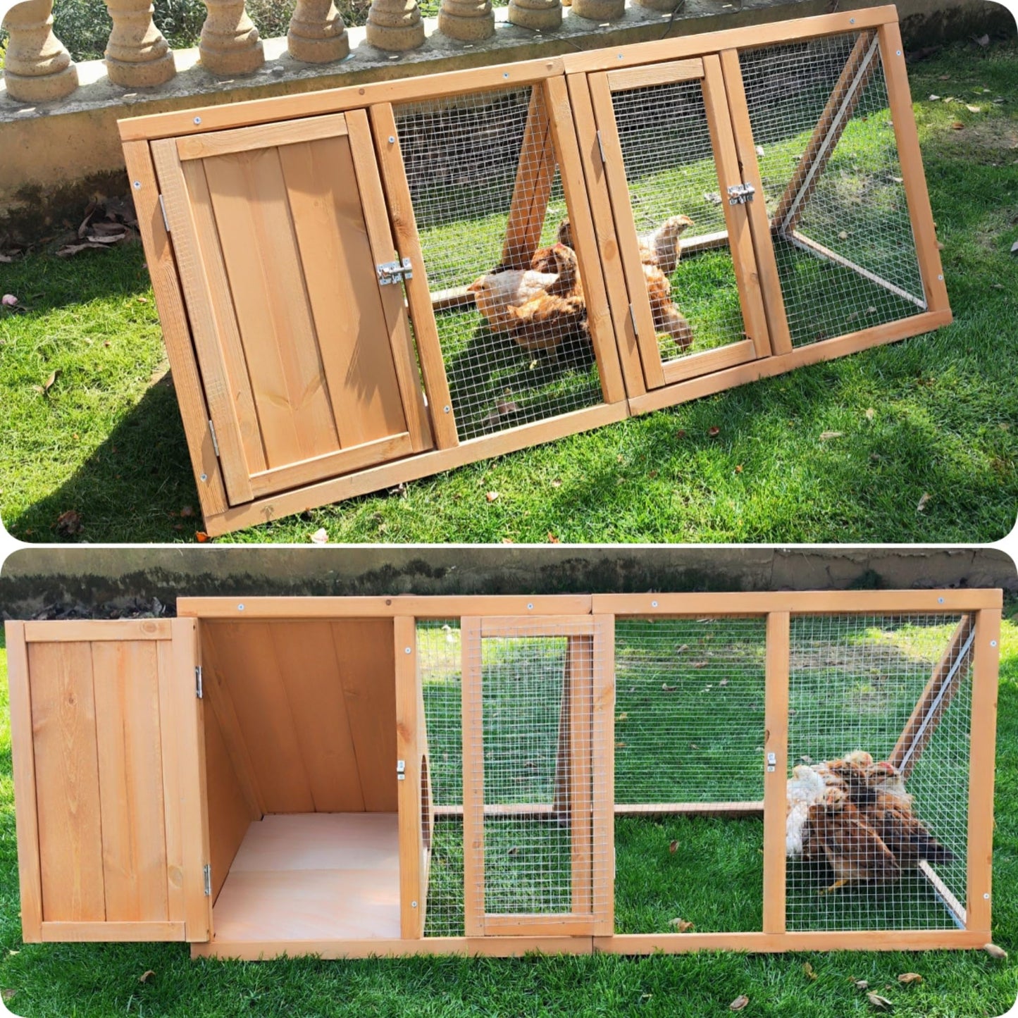 Kecreque Rabbit Hutch Outdoor Chicken Coop Run A-Frame Bunny Cage Wooden Quail Cage w/ 2 Door & Ventilated Wire Fence Small Animal Cage for Garden Backyard Farms 47 x 18 x 19.5 in