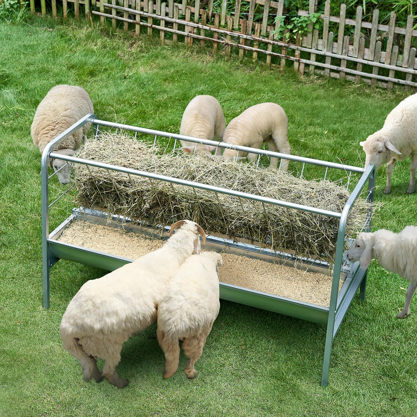 VEVOR 2 in 1 Livestock Hay Feeder, 80-Gallon Capacity, 59" Long Goat Hay Feeder with Deeper Feeding Pan, Heavy Duty Steel for Sheep Farms Sheds