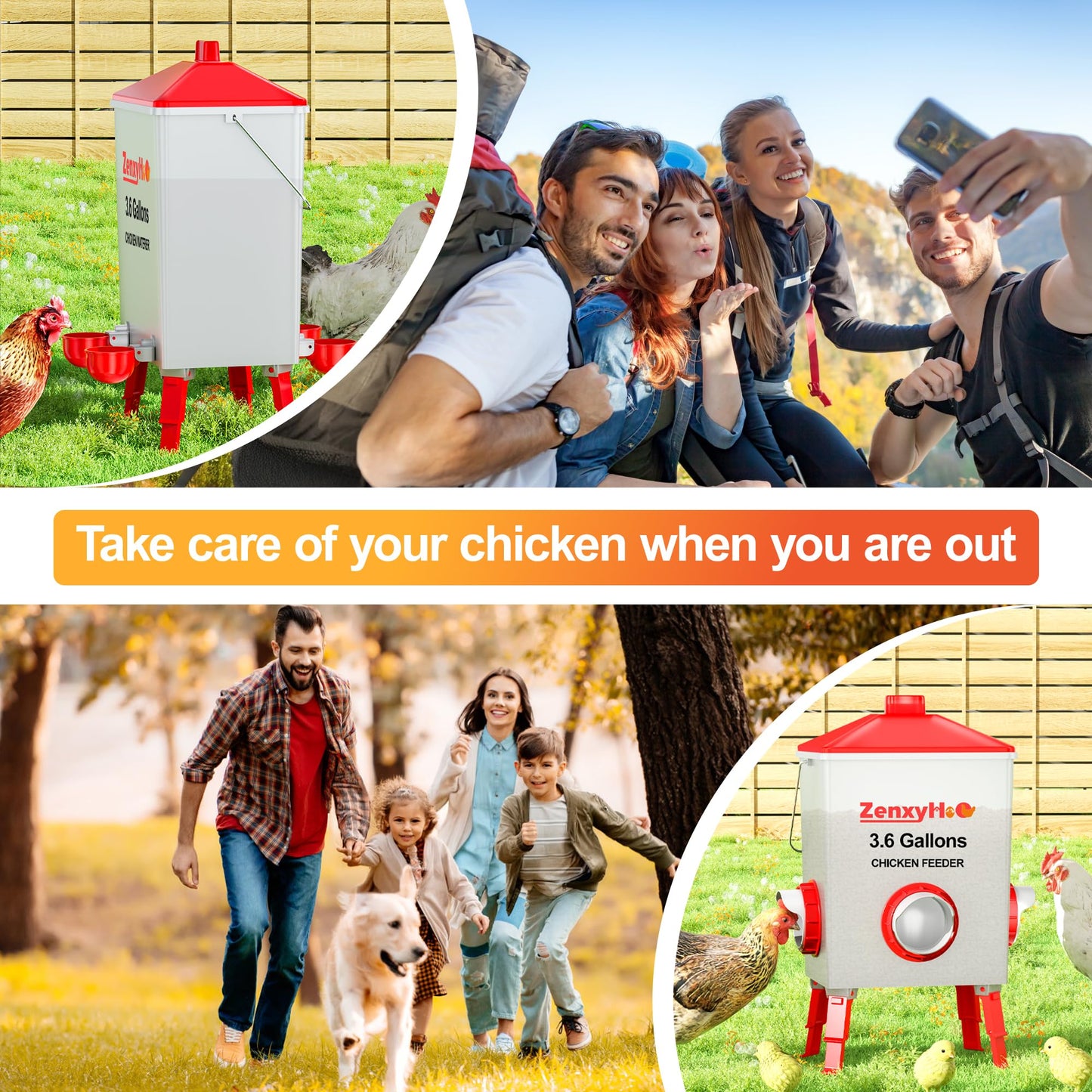 ZenxyHoC 3.6 Gallons Chicken Feeder and Waterer Set with Adjustable Legs and Anti Roost Cone