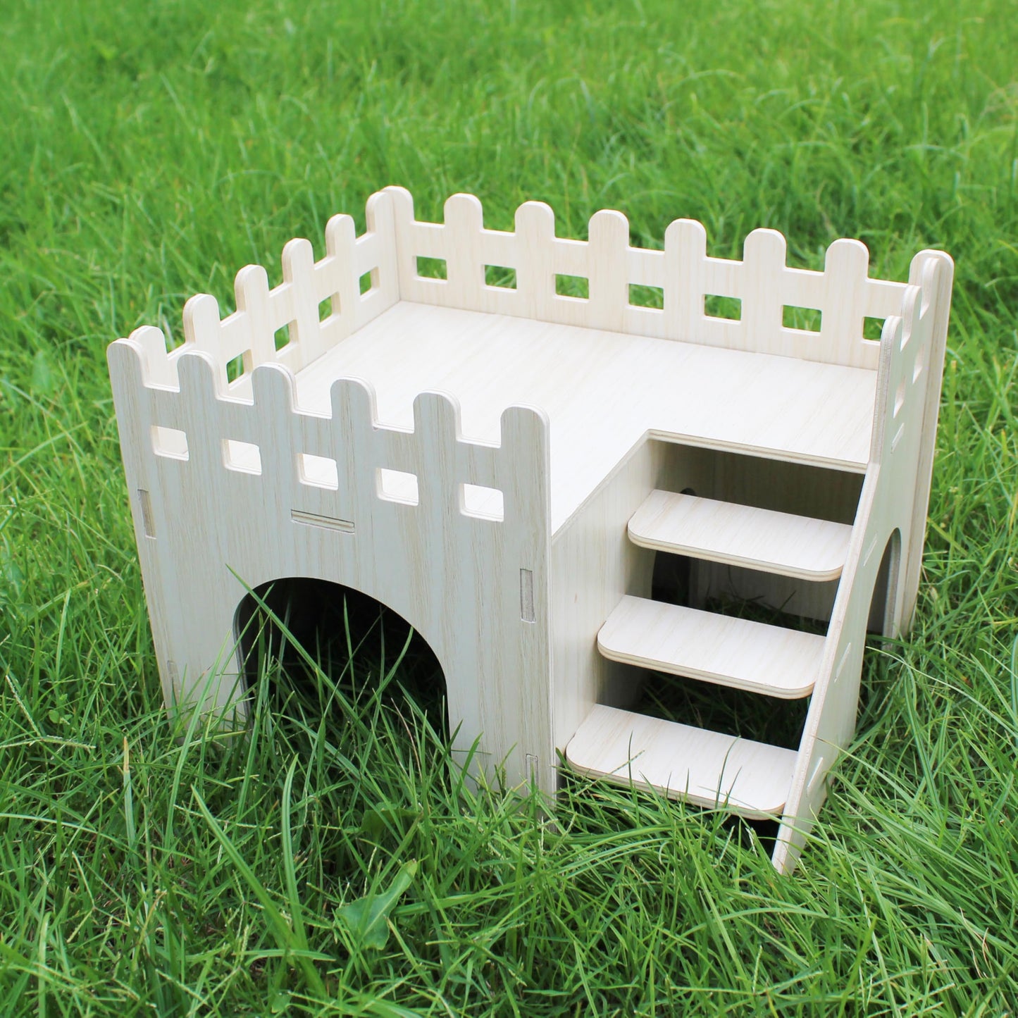 Amonk Hamster Hideout 10x8x7 inch Large Size Wooden House Wood Hut Habitats Decor with Climbing Ladder for Bunny, Chinchillas, Dwarf Rabbits, and Other Small Pet Animals