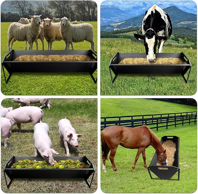 Livestock Feeding Trough 45", Heavy Duty 22 Gallon Capacity Livestock Trough, Galvanized Steel Sheep Feeder Trough for Horse, Goat, Sheep, Cattle, Cow, Alpaca