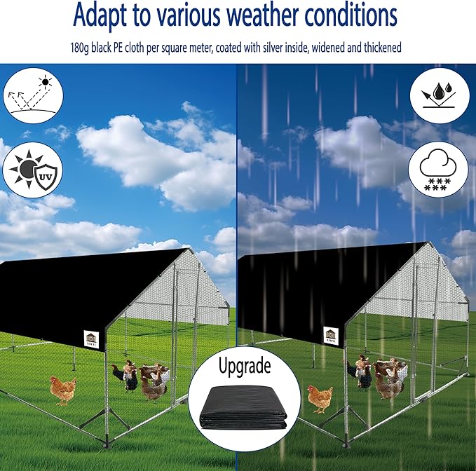 Chicken Coop Large Metal Chicken Run, Upgraded Anti-UV 180g/㎡ PE cloth & 1.1mm Thickened PVC-Coated hexagonal chicken Wire Mesh & More Galvanized Steel Standpipes, walk-in chicken coop, 13.1×9.8×6.4FT