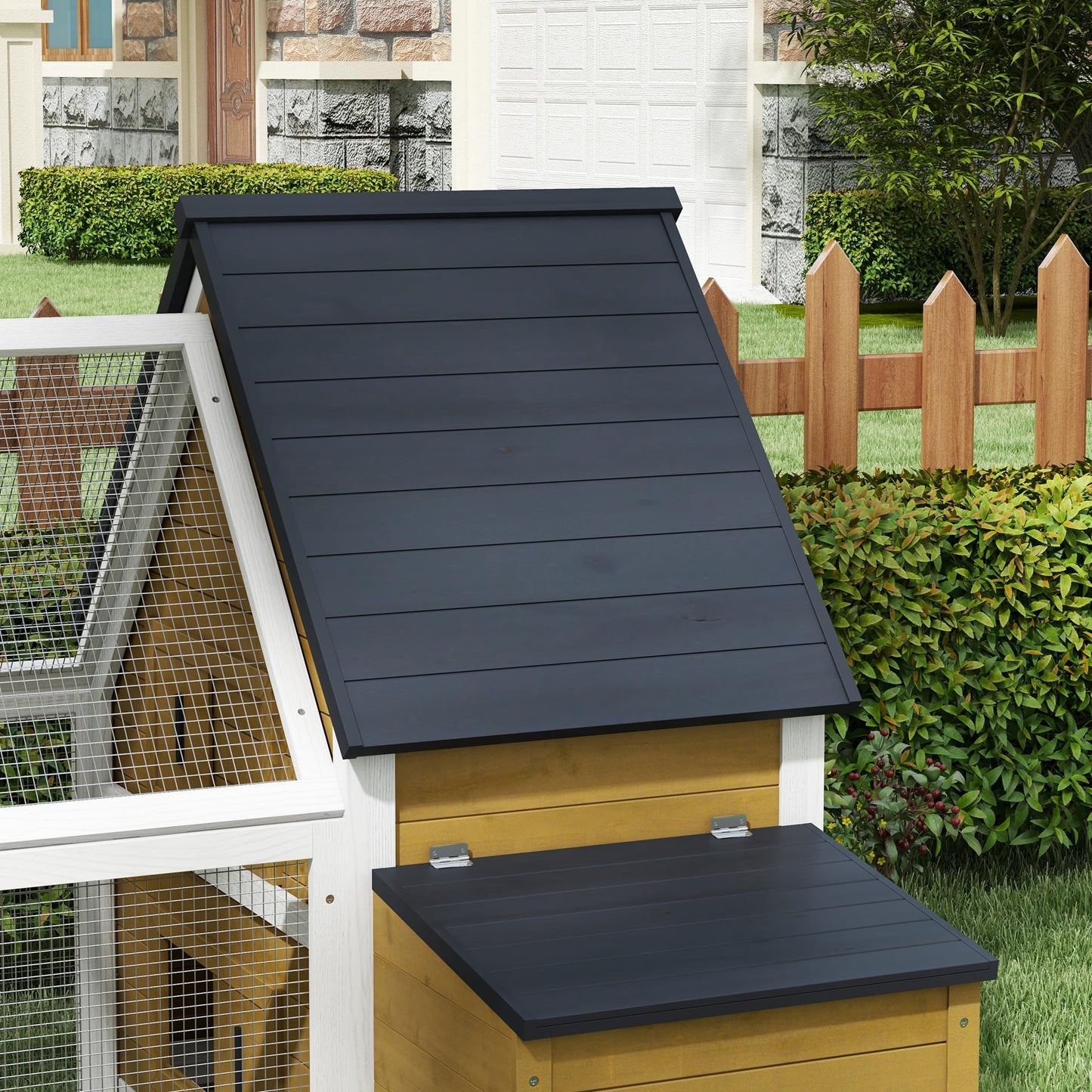 PawHut 65" Chicken Coop Wooden with Detachable Run, Outdoor Chicken House Poultry Cage Hen with Nesting Box, Removable Tray, Roosting Bars, Ramp, for Garden Backyard, Natural