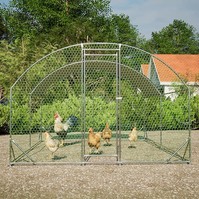 Large Metal Chicken Coop, Walk-in Chicken Run Pen with Waterproof Anti-UV Cover, Dome Roof Poultry Cage for Outdoor, Backyard, Farm (9.84'L x 13.12'W x 6.56' H)
