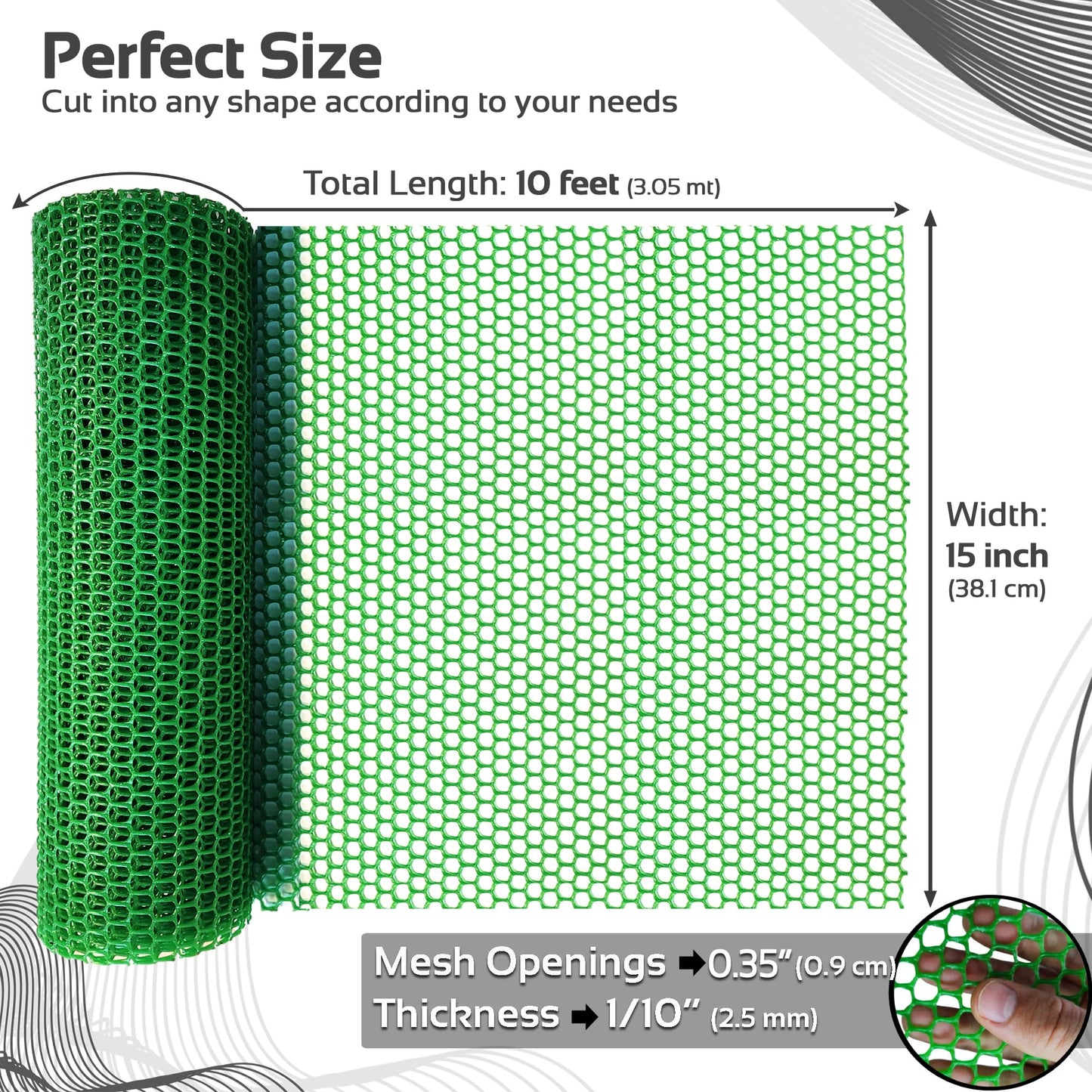 QueenBird Green Plastic Wire Mesh Fence 15.7IN x 10FT Roll - Ideal for Poultry, Dogs, Rabbit, Snake Barrier & Gardening - Durable Plastic Chicken Wire Mesh - Versatile Plastic Fencing&Netting Solution