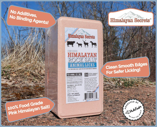 Himalayan Secrets 4.4LB (2KG) Compressed Pink Himalayan Salt Animal Lick Brick for Livestock and Wildlife - 100% Pure & Natural Feed Salt - 84 Natural Minerals and Trace Elements