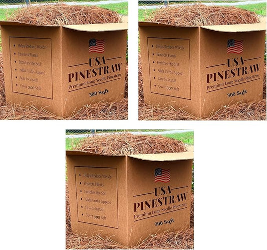 USA Pine Straw - Premium Pine Needle Mulch (Premium Pine Needle Mulch - Covers 300 Sqft 3 Set)