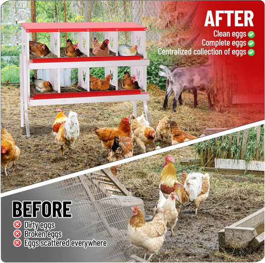 Chicken Nesting Boxes, 8-Hole Metal Nesting Box with Perch & Roll-Away Egg Design – Wall Mount or Freestanding Laying Box for Hens, Ducks, Quail (Heavy-Duty Galvanized Steel),Red. 1