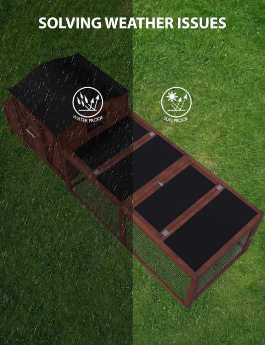 Hipicute Wooden Chicken Coop, Chicken Coop for 3-5 Chickens, 106in Chicken Coop with Run, Outdoor Chicken Coop with Waterproof Roof, Nesting Box, Pull Out Trays and Ramp, Red