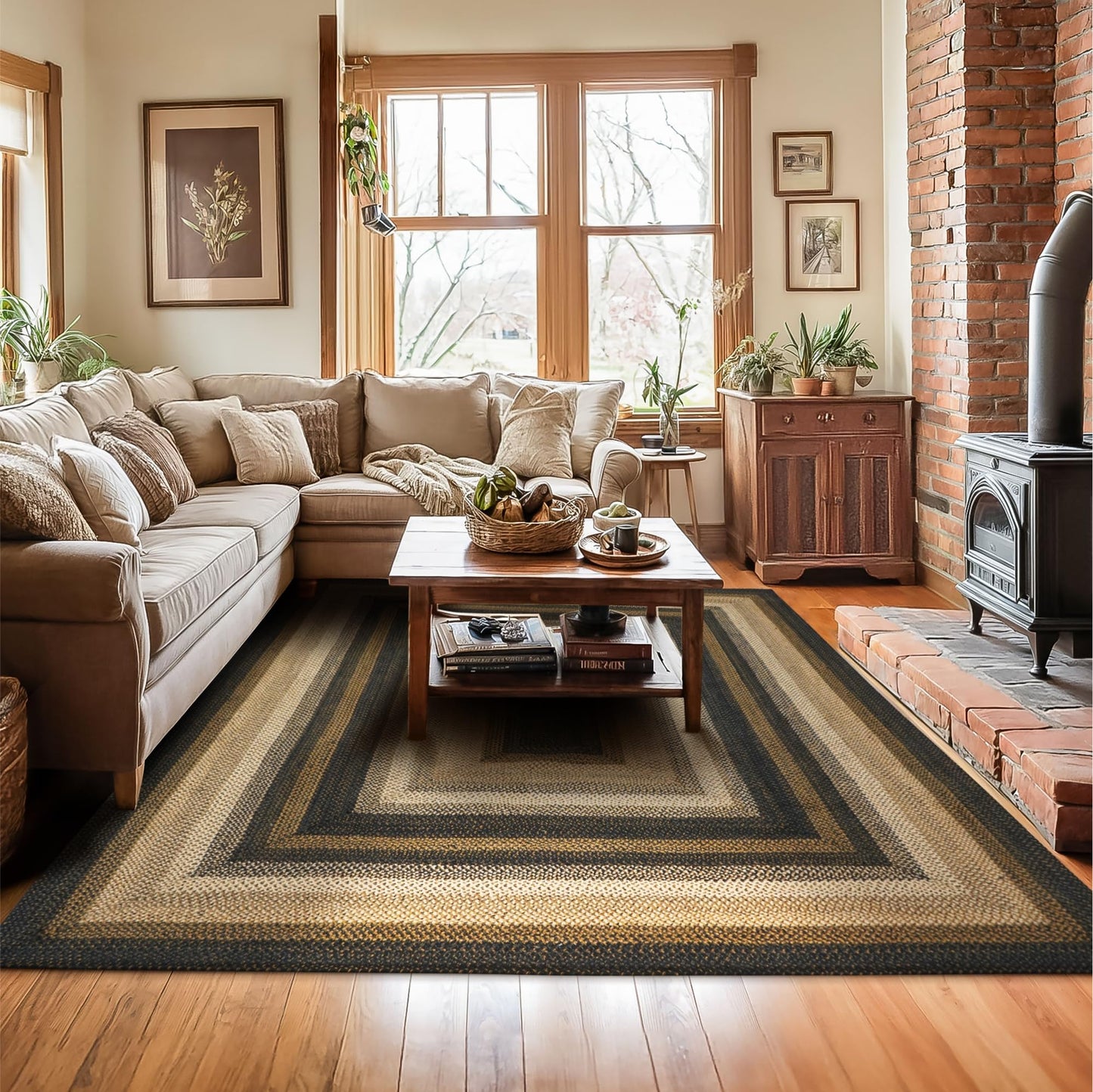 Homespice Kilimanjaro Premium Jute Braided Area Rug, 5' x 8' Rectangular Black and Brown, Reversible, Natural Jute Yarn Rustic, Country, Primitive, Farmhouse Style - 30 Day Risk Free Purchase
