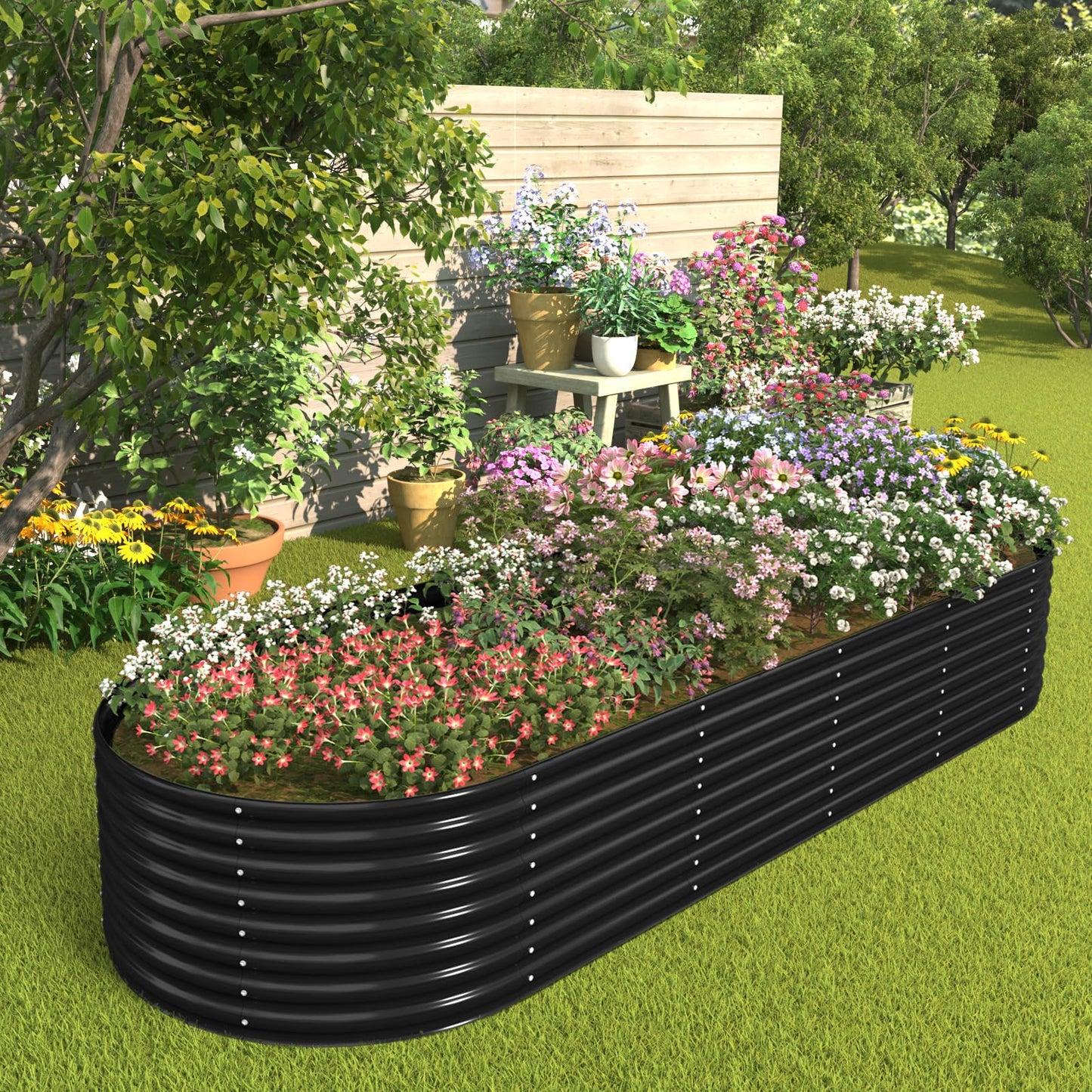 FRIZIONE 9FT(L)×3FT(W)×2FT(H) Galvanized Raised Garden Bed Outdoor, Metal Raised Garden Beds for Flower, Raised Planter Box Outdoor for Herb, Vegetable-Gray