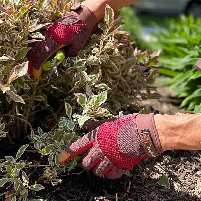 Wells Lamont Women's Breathable ComfortHyde Leather Hybrid Work Gardening Gloves, Small (7872S), Red
