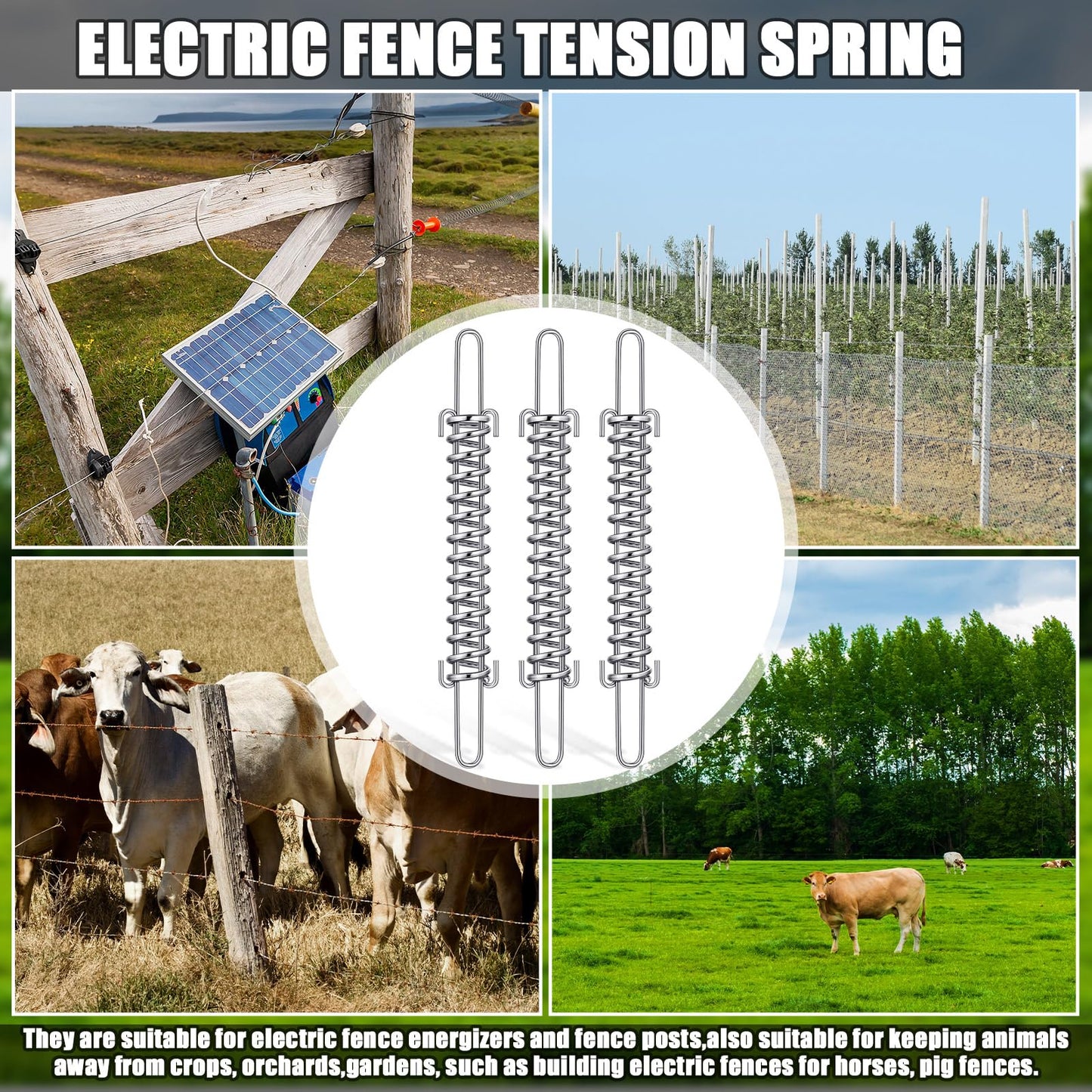 Tandefio 10 Pcs Heavy Duty Electric Fence Tension Spring, Electric Fence Spring Livestock Spring Gates, Galvanized Steel Livestock Spring for Permanent and Flexible Agricultural