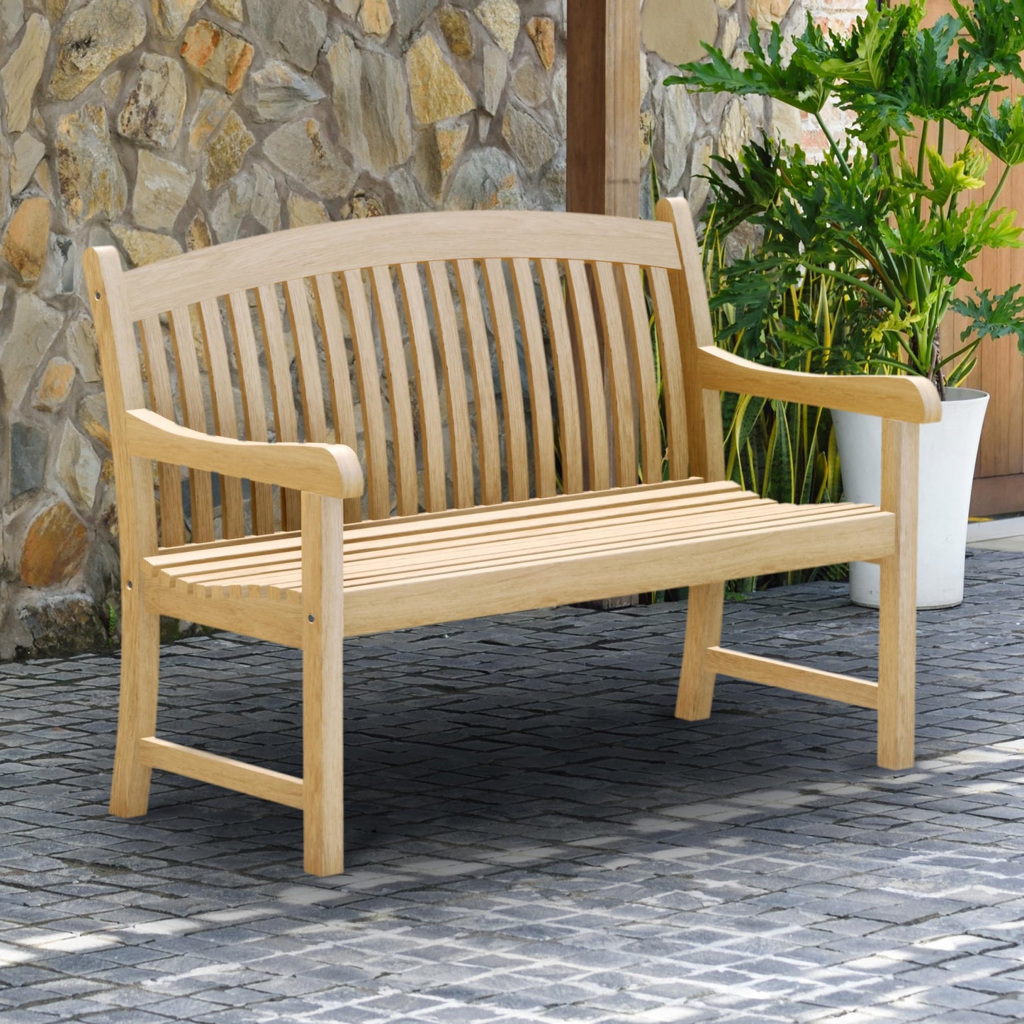 Amazonia Newcastle Patio Bench | Made of Real Teak | Ideal for Outdoors and Indoors, 48Lx26Wx35H, Light Brown
