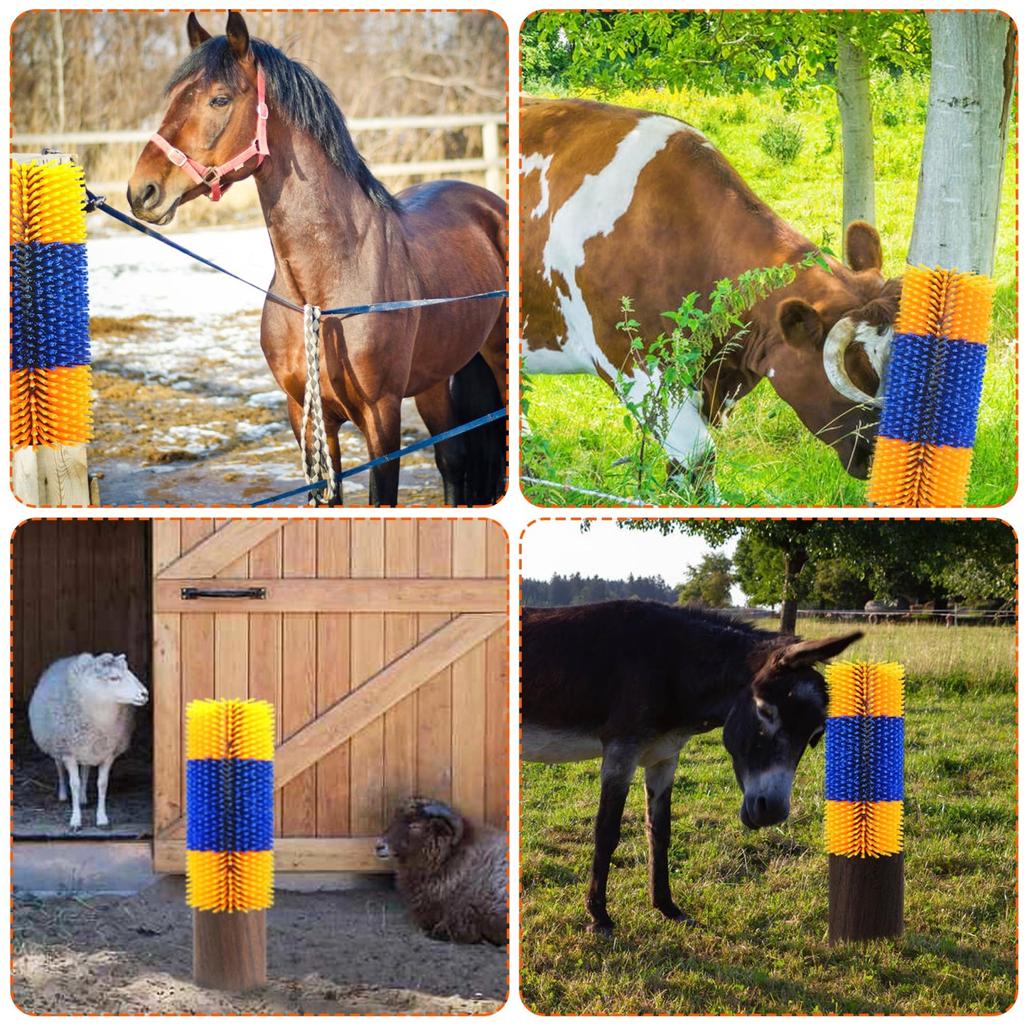 KUNBEIEN Livestock Scratch Brush Kit, Horse Massager for Relieving Itching, Suitable for Horse, Cattle, Sheep, Pig, Yellow
