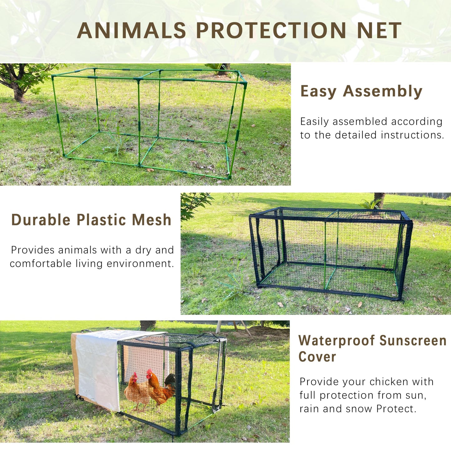 Chicken Coop with Waterproof Cover 4.4 * 2.2 * 2.2 FT Portable Poultry Cage Chicken Runs House Pen Cage Tarp for Outdoor Backyard Farm Use, Suitable for Chickens, Ducks, Quails and Cat