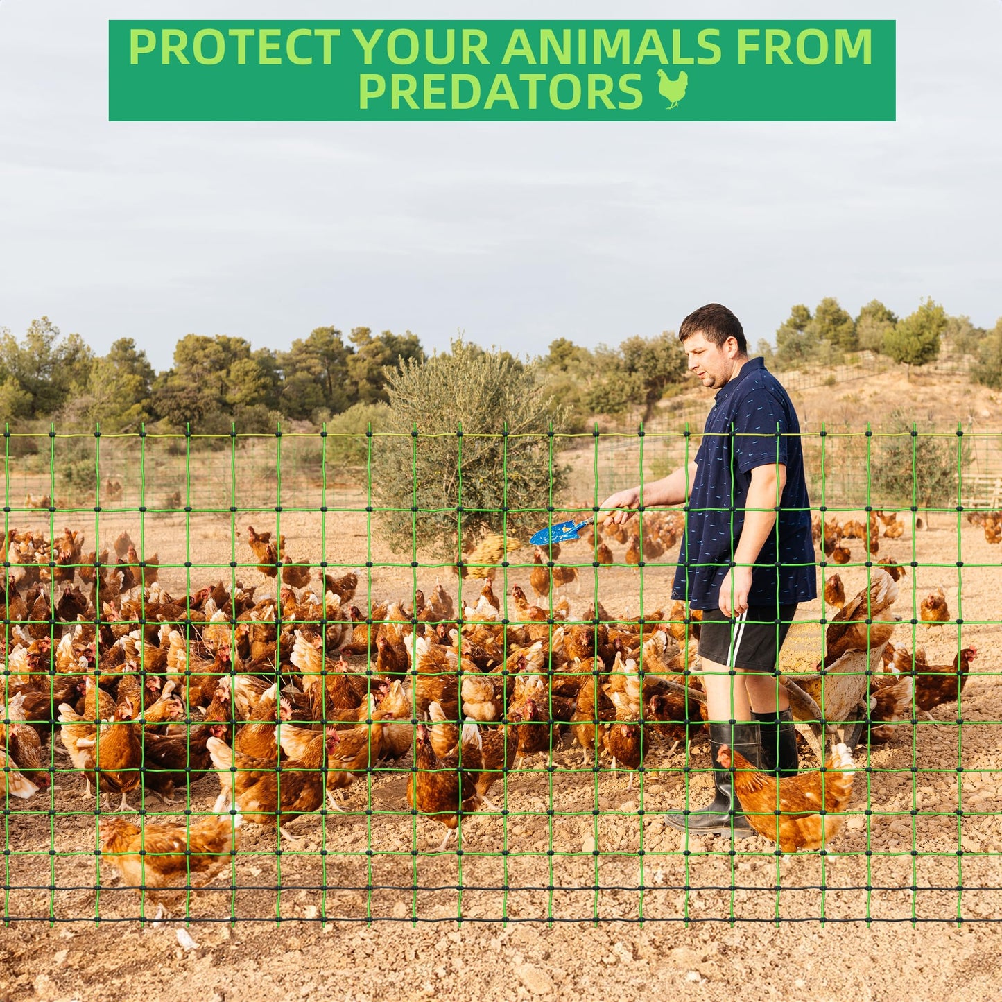 Poultry Netting Electric Fence, 41.5" H x 164' L, Portable Livestock Nets Mesh for Chickens, Ducks, Geese, Turkey, Electric Fencing for Backyards, Homesteaders, Farms, Ranches, Gardens