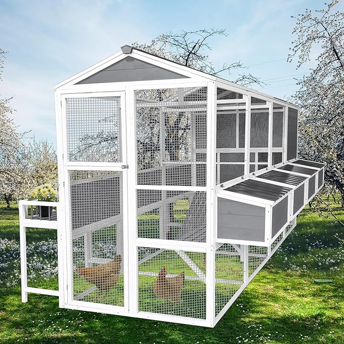 3-Tier Large Wooden Chicken Coop for 8-10 Chickens,Outdoor Walk-in Chicken Coop House with Run&Nesting Boxes,Hen House Poultry Pet Habitat Hutch Cage W/Pull Out Trays&Wire Fencing(95"×80"×83")