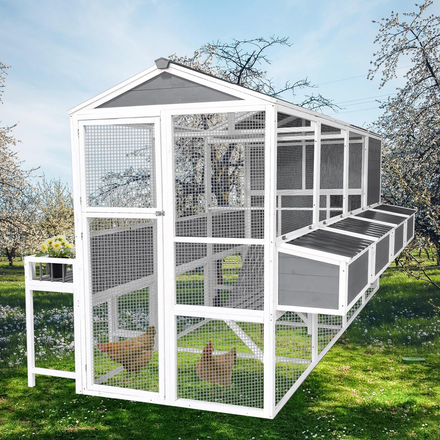 YOPTO 3-Tier Large Wooden Chicken Coop for 8-10 Chickens,Outdoor Walk-in Chicken Coop House with Run&Nesting Boxes,Hen House Poultry Pet Habitat Hutch Cage W/Pull Out Trays&Wire Fencing(95"×80"×83")