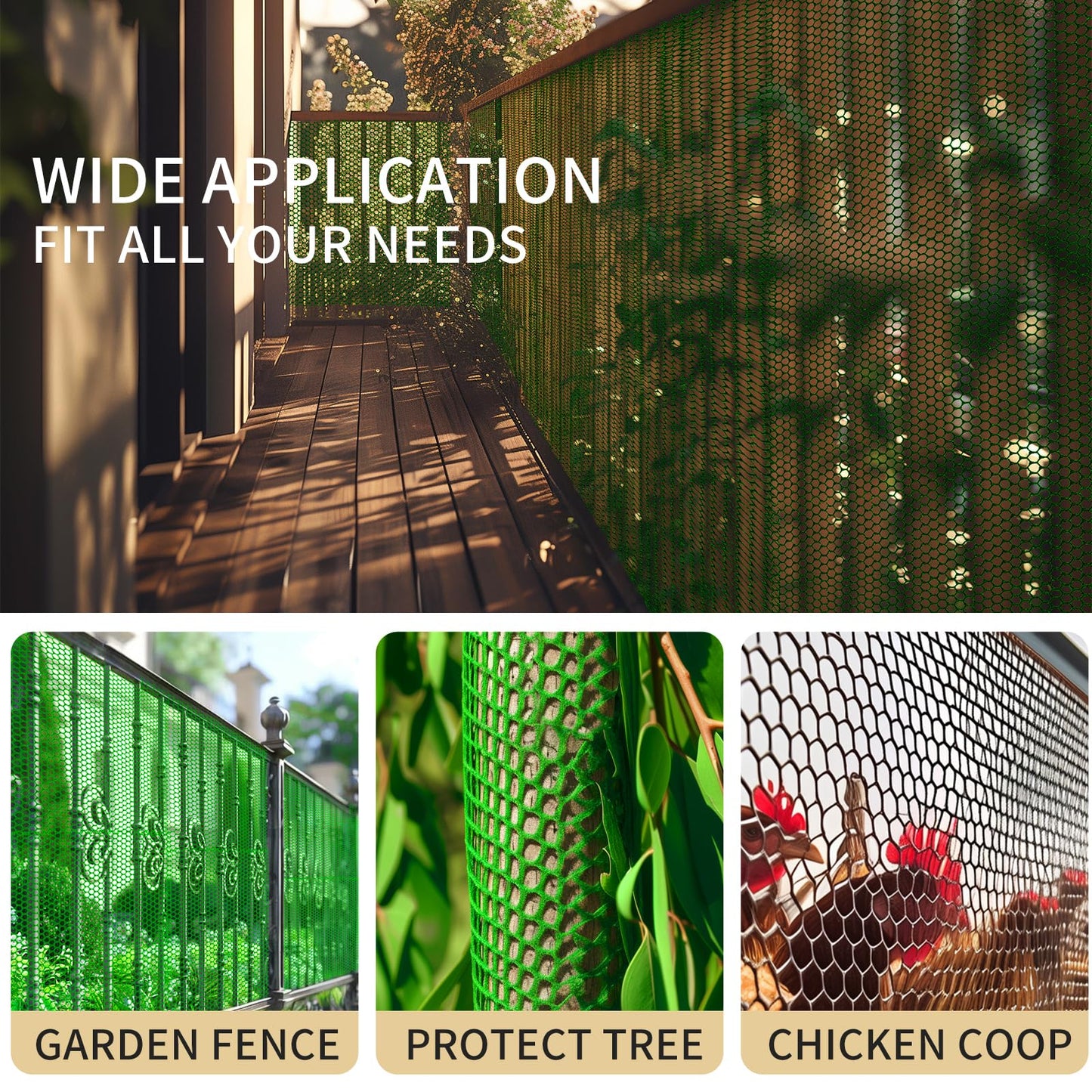 ANHAN Green Chicken Wire Mesh Fence Roll 15.7in x 16.4ft,Plastic Garden mesh Sheet Plant Barrier Netting Temporary Fencing for Poultry Netting Fence Dogs, Rabbit, Animal Floral Net Protection