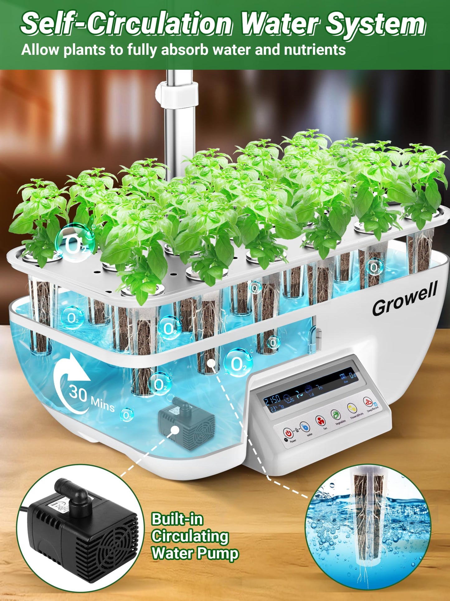 Growell Hydroponics Growing System Kit, 17 Pods Herb Garden with 102 28W Full-Spectrum Grow Lights & 2 Fans, Indoor Garden with Water Pump, 10L Water Tank, Auto Timer, Height Adjustable