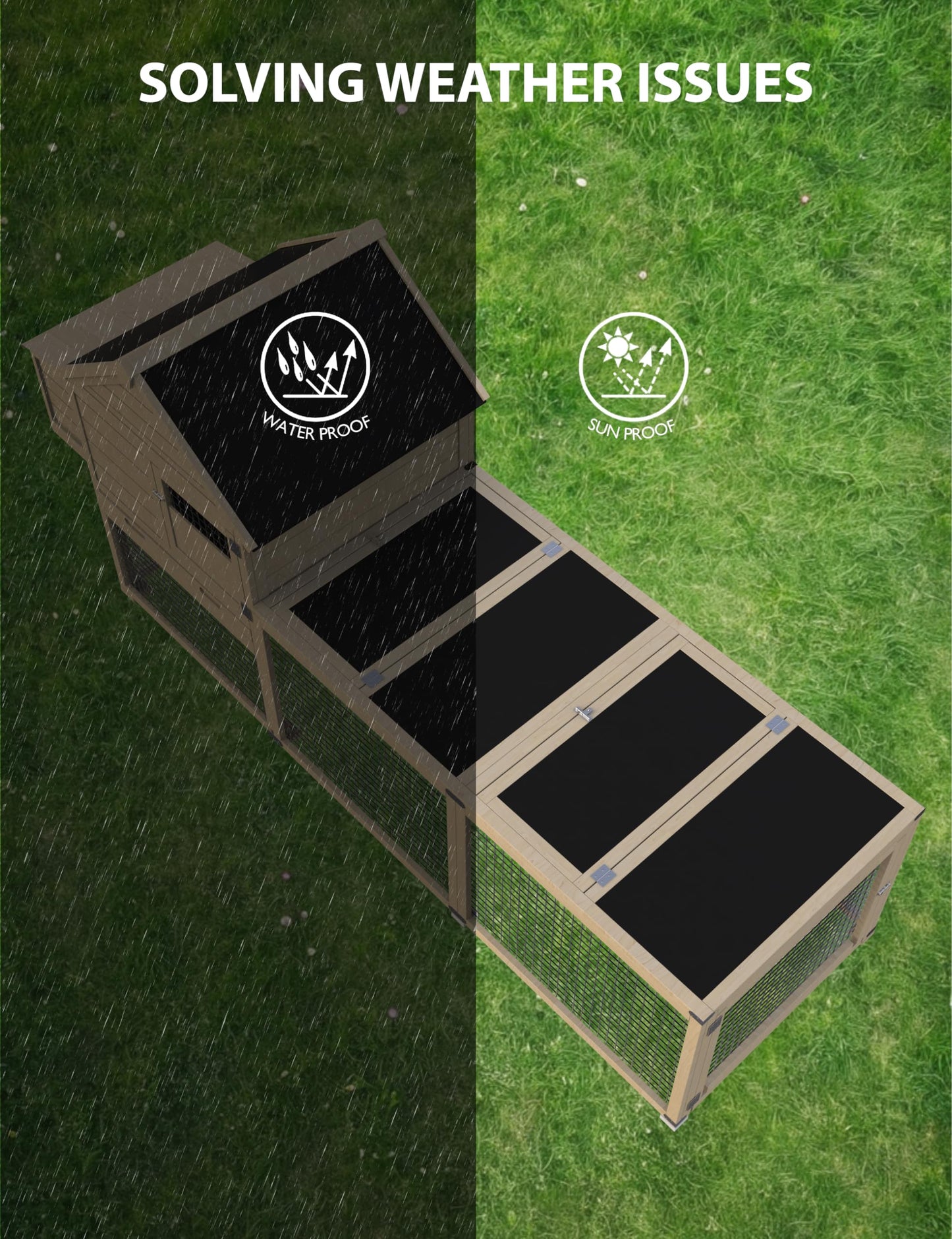 Hipicute Indoor and Outdoor Rabbit Hutch, Rabbit Cage, Chicken Coop Small Animal Pen and Hutch with Anti-UV Waterproof Roof, No Leak Pull Out Tray, Run and Ramp, 109in, Wood Color