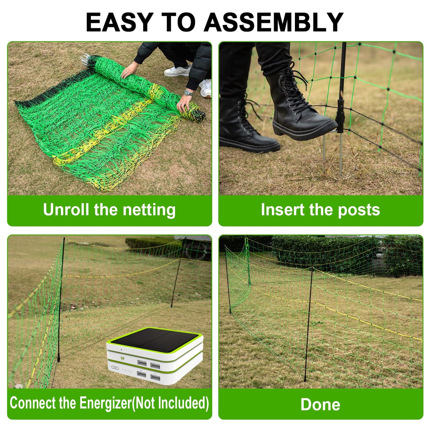 TMEE Electric Fence Netting Livestock Fencing for Goat with 14 Posts Double Spiked, Portable Mesh for Sheep, Deer, Hogs, Dogs in Backyards, Farms and Ranches, 49.6" H x 164' L, Green